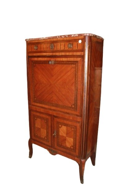 Secretaire Sitle Transizione con Bronzi e Piano in Marmo Rosso Francia-photo-1