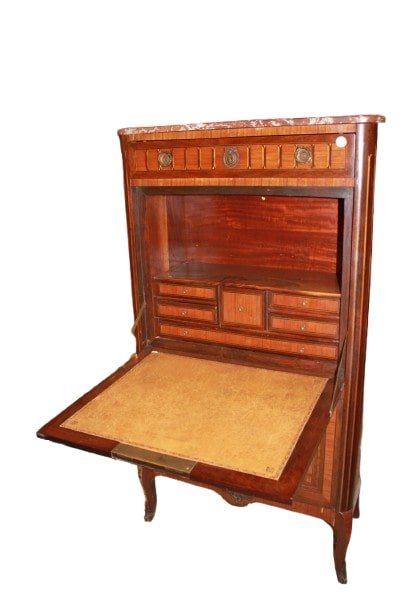 Secretaire Sitle Transizione con Bronzi e Piano in Marmo Rosso Francia-photo-2