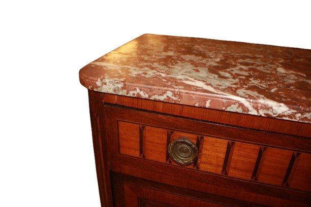 Secretaire Sitle Transizione con Bronzi e Piano in Marmo Rosso Francia-photo-3