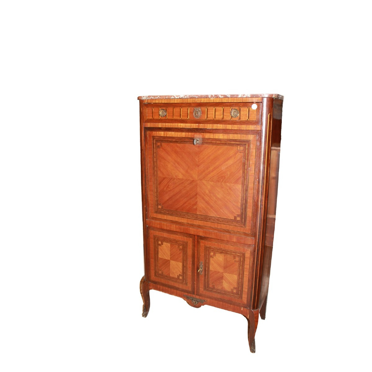 Secretaire Sitle Transizione con Bronzi e Piano in Marmo Rosso Francia