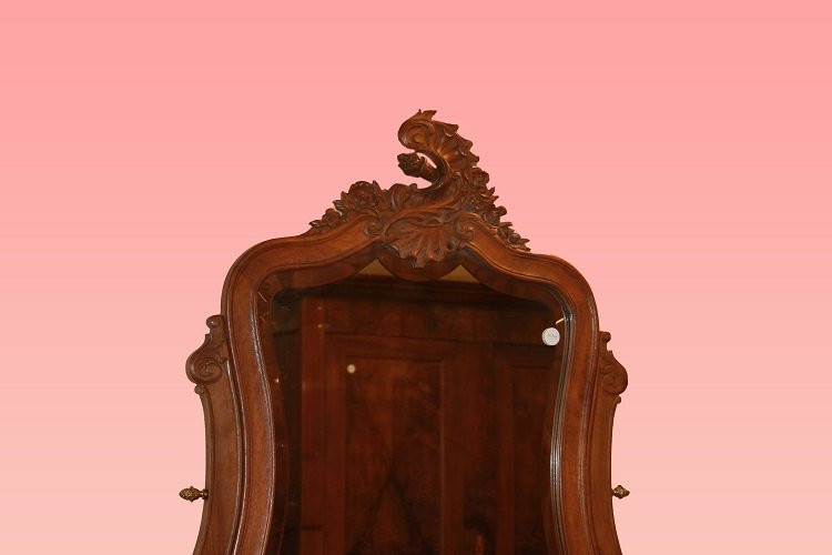 Credenza francese con specchiera di fine 1800 inizio 1900, stile Luigi Filippo, in legno di noc-photo-2