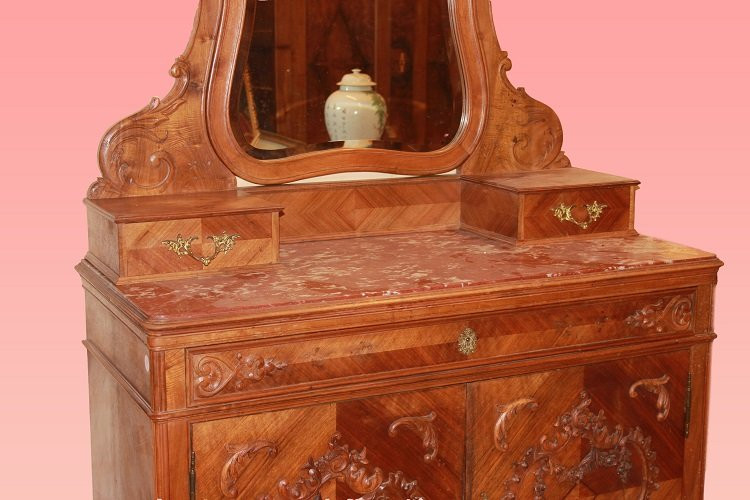 Credenza francese con specchiera di fine 1800 inizio 1900, stile Luigi Filippo, in legno di noc-photo-3