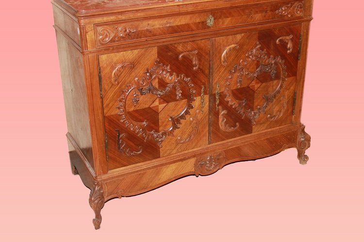 Credenza francese con specchiera di fine 1800 inizio 1900, stile Luigi Filippo, in legno di noc-photo-4