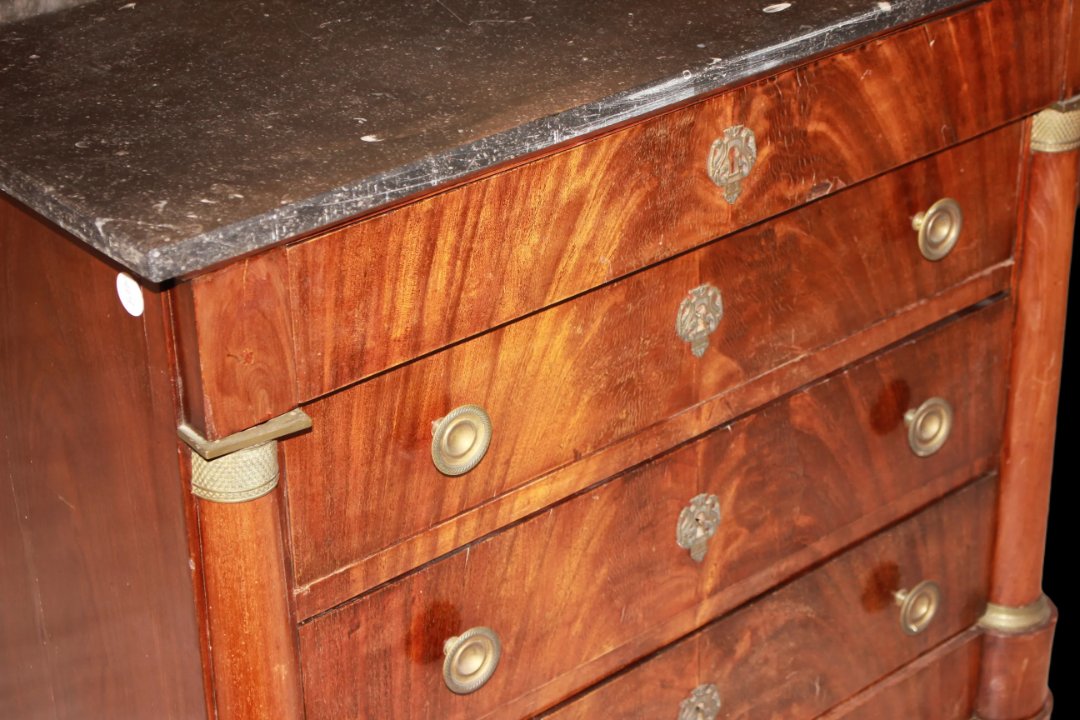 Piccolo cassettone francese della seconda metà del 1800, stile Impero, in legno di mogano-photo-3