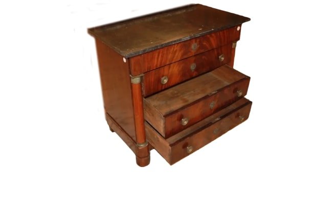Piccolo cassettone francese della seconda metà del 1800, stile Impero, in legno di mogano-photo-1