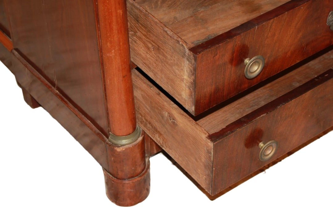 Piccolo cassettone francese della seconda metà del 1800, stile Impero, in legno di mogano-photo-2
