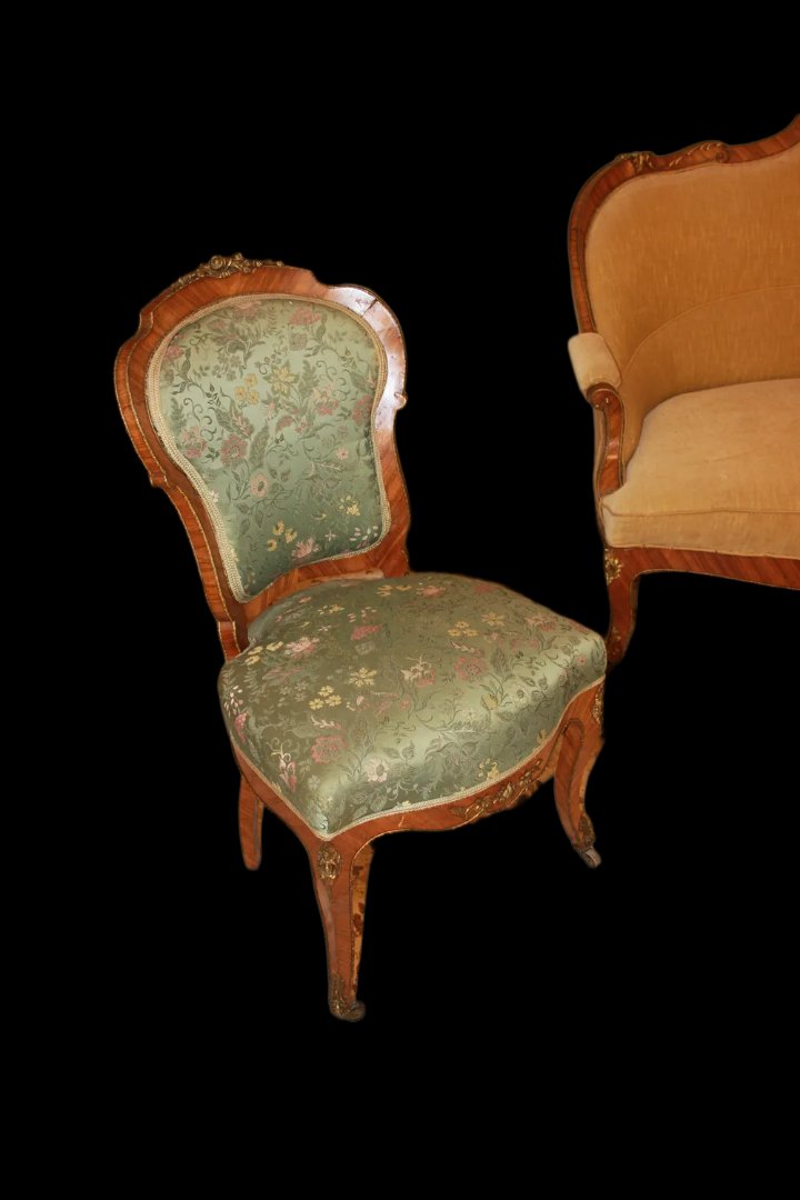 Salotto francese della seconda metà del 1800 stile Luigi XV in legno di bois de rose-photo-7