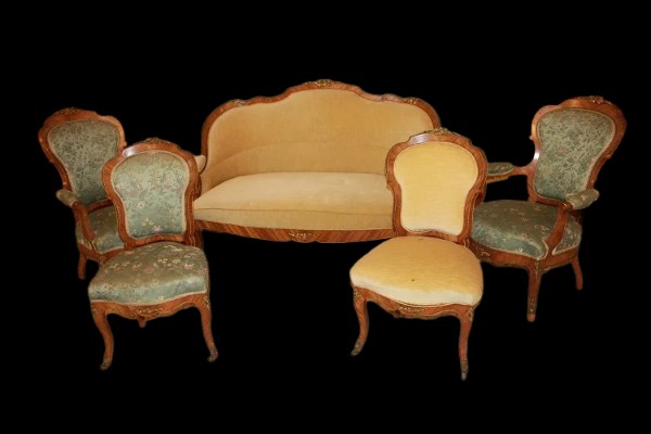 Salotto francese della seconda metà del 1800 stile Luigi XV in legno di bois de rose