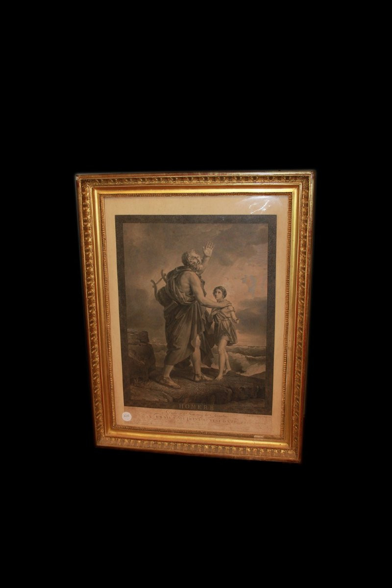 Coppia di grandi stampe francesi di metà del 1800 raffiguranti Omero e Belisario-photo-2