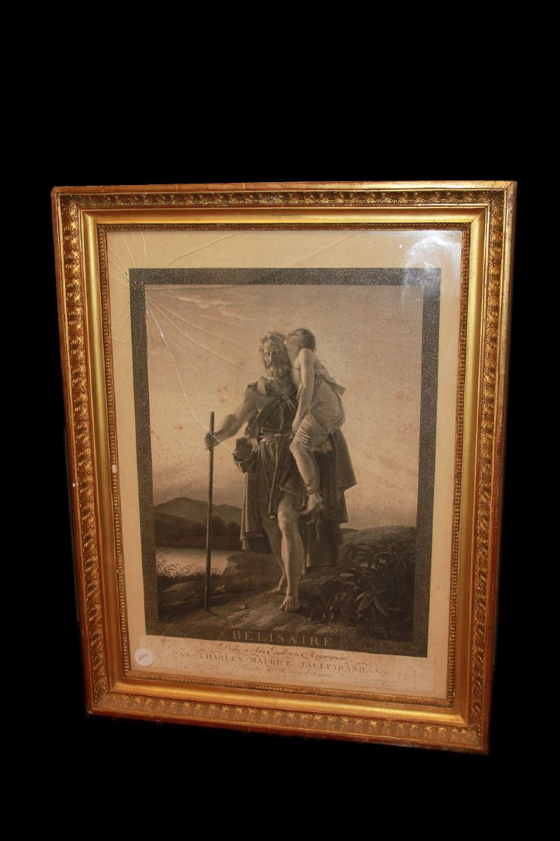 Coppia di grandi stampe francesi di metà del 1800 raffiguranti Omero e Belisario-photo-3