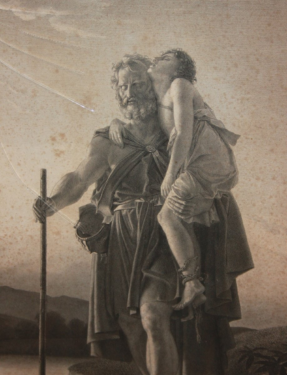 Coppia di grandi stampe francesi di metà del 1800 raffiguranti Omero e Belisario-photo-5