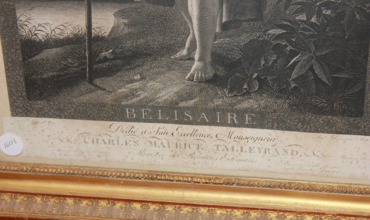Coppia di grandi stampe francesi di metà del 1800 raffiguranti Omero e Belisario-photo-6