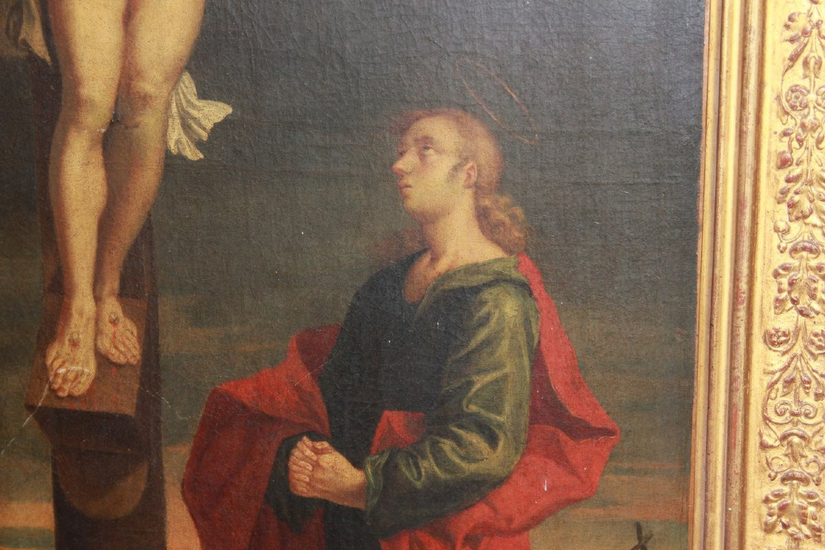 Olio su tela francese della seconda metà 1700 raffigurante Crocifissione di Gesù Cristo -photo-2