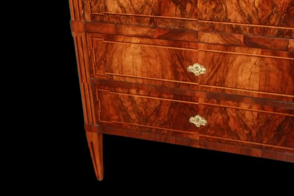 Bellissimo secretaire francese di fine 1700, stile Luigi XVI, in legno di noce fiammato-photo-3