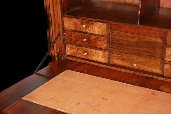 Bellissimo secretaire francese di fine 1700, stile Luigi XVI, in legno di noce fiammato-photo-2