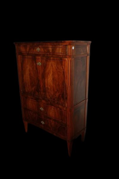 Bellissimo secretaire francese di fine 1700, stile Luigi XVI, in legno di noce fiammato-photo-4