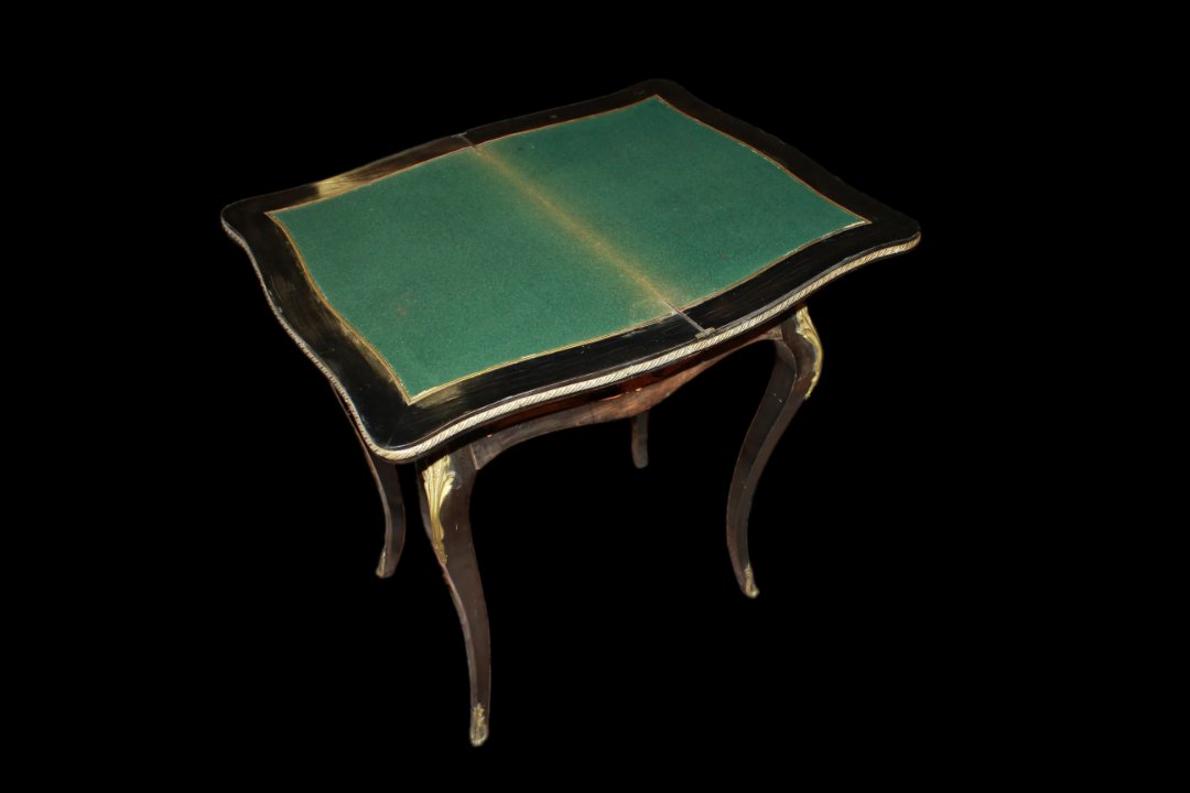 Bellissimo tavolino da gioco francese della seconda metà del 1800, stile Luigi XV, in legno-photo-2