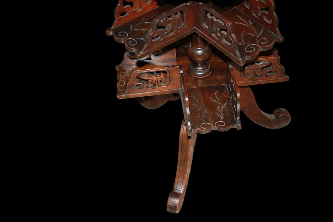 Tavolino da fumo francese di gusto orientale della seconda metà del 1800 in legno di noce-photo-3