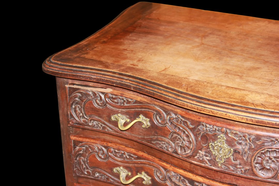 Piccolo cassettone francese a 3 cassetti, stile Provenzale, di metà 1800 in legno di noce-photo-2