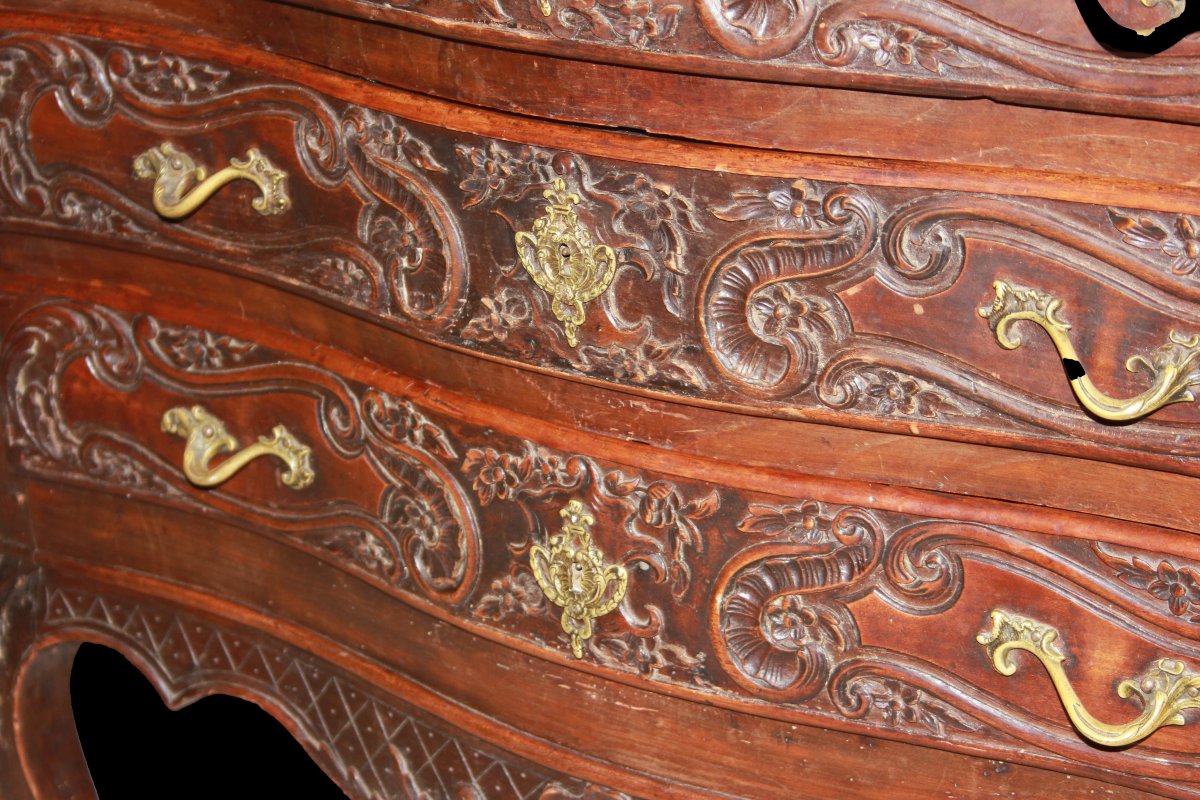 Piccolo cassettone francese a 3 cassetti, stile Provenzale, di metà 1800 in legno di noce-photo-1