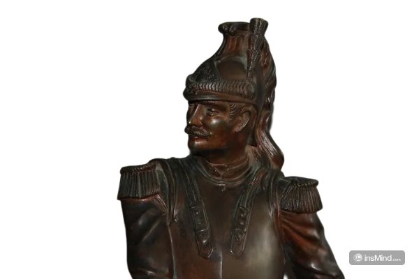 Scultura francese di metà 1800 in bronzo raffigurante soldato Ufficiale Cavalleggero Dragone-photo-3