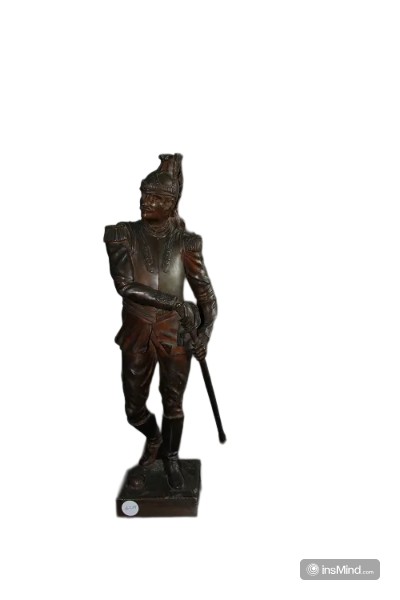 Scultura francese di metà 1800 in bronzo raffigurante soldato Ufficiale Cavalleggero Dragone
