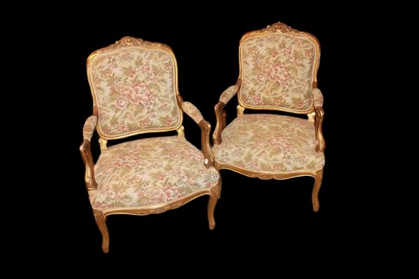 Salotto francese di metà 1800, stile Luigi XV, in legno dorato foglia oro-photo-2