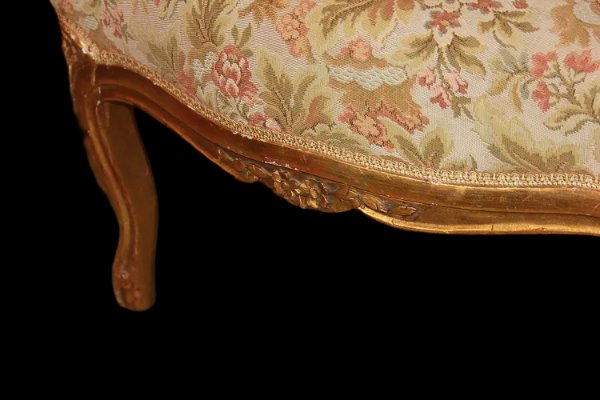 Salotto francese di metà 1800, stile Luigi XV, in legno dorato foglia oro-photo-2