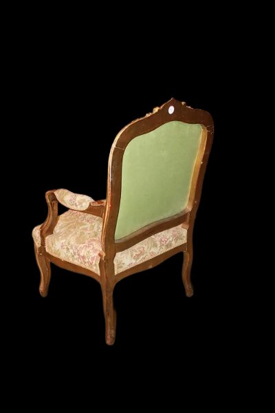 Salotto francese di metà 1800, stile Luigi XV, in legno dorato foglia oro-photo-3