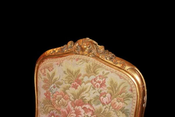 Salotto francese di metà 1800, stile Luigi XV, in legno dorato foglia oro-photo-7