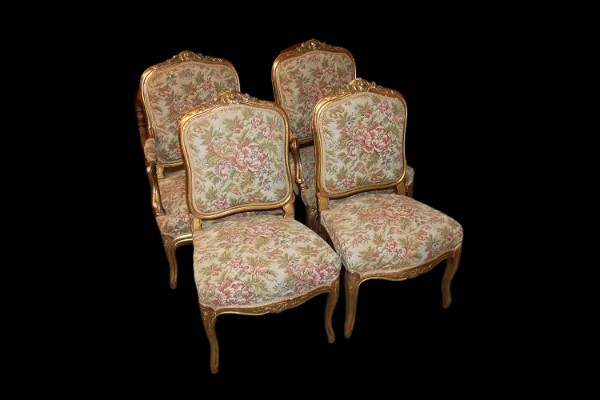 Salotto francese di metà 1800, stile Luigi XV, in legno dorato foglia oro