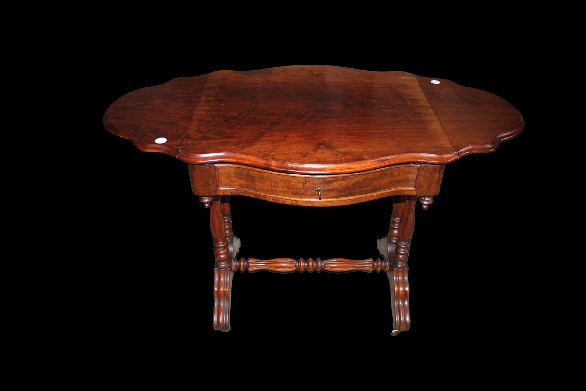 Raffinato tavolino da salotto con alette in stile Luigi Filippo – seconda metà XIX secolo-photo-2