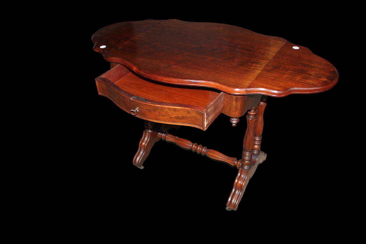Raffinato tavolino da salotto con alette in stile Luigi Filippo – seconda metà XIX secolo-photo-4