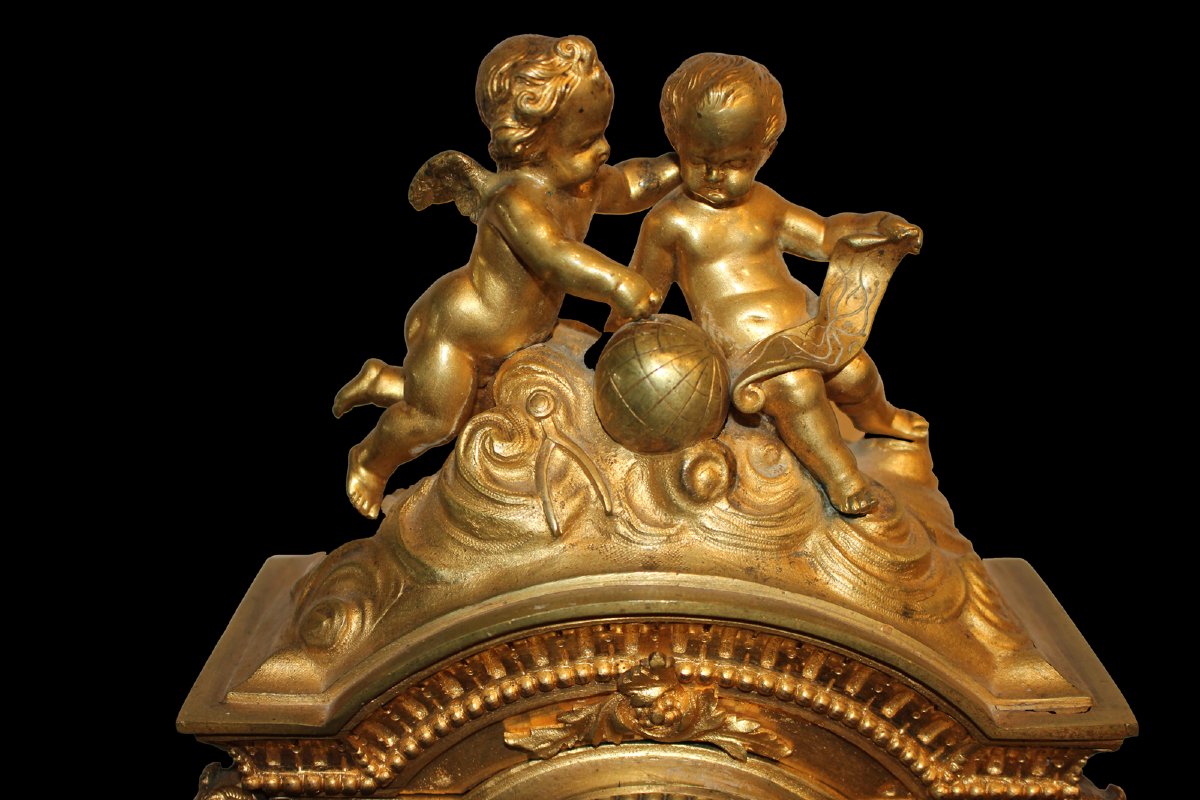 Orologio da tavolo Stile Luigi XIV in Bronzo Dorato - XIX secolo-photo-3