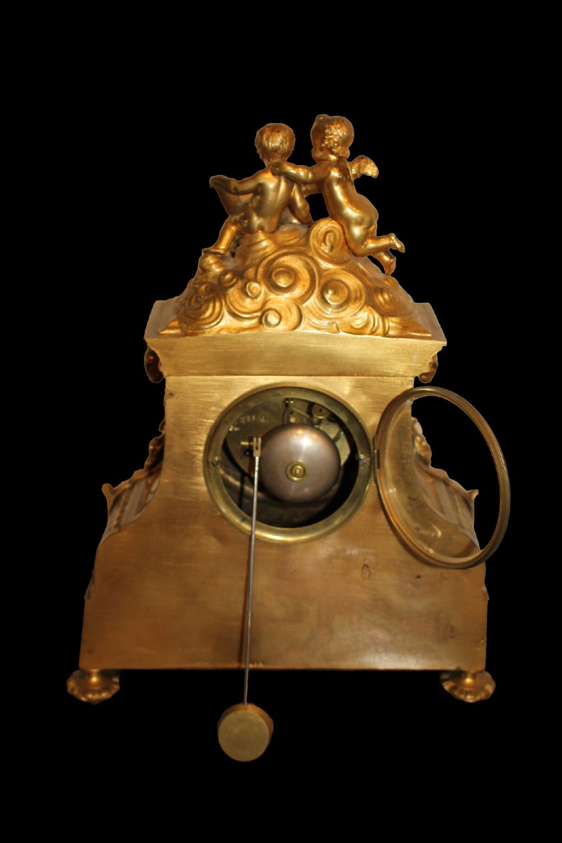 Orologio da tavolo Stile Luigi XIV in Bronzo Dorato - XIX secolo-photo-1