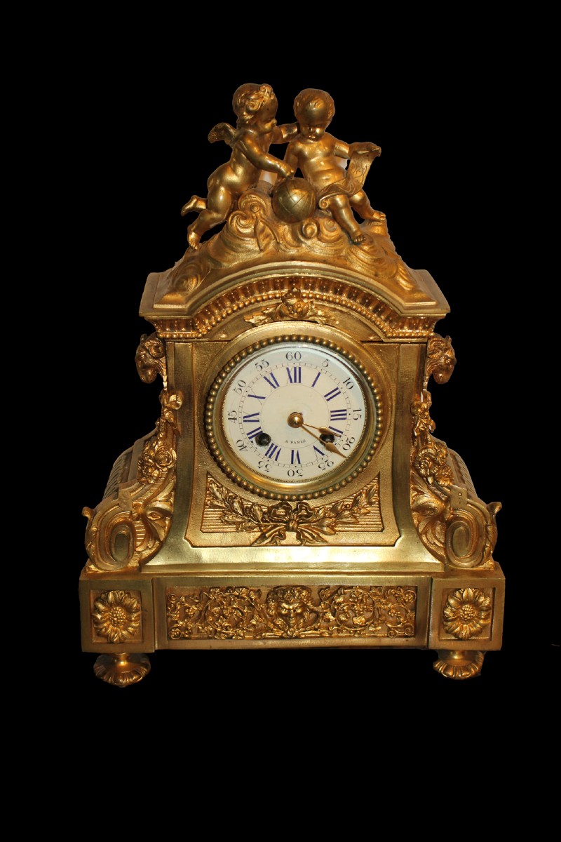 Orologio da tavolo Stile Luigi XIV in Bronzo Dorato - XIX secolo