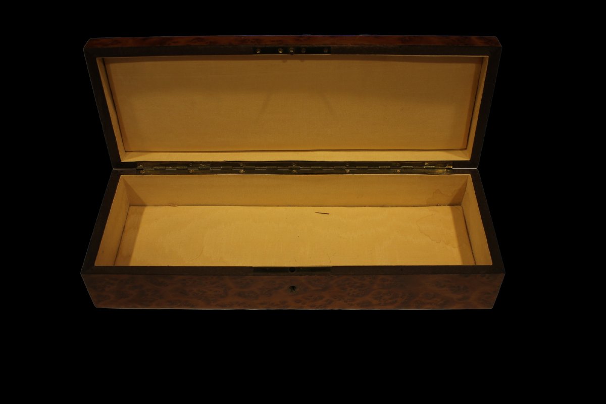 Scatola in radica di olmo intarsiata - XX secolo-photo-3