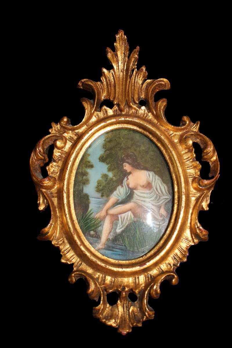 Coppia piccoli quadretti in cornice dorata - XX secolo-photo-2