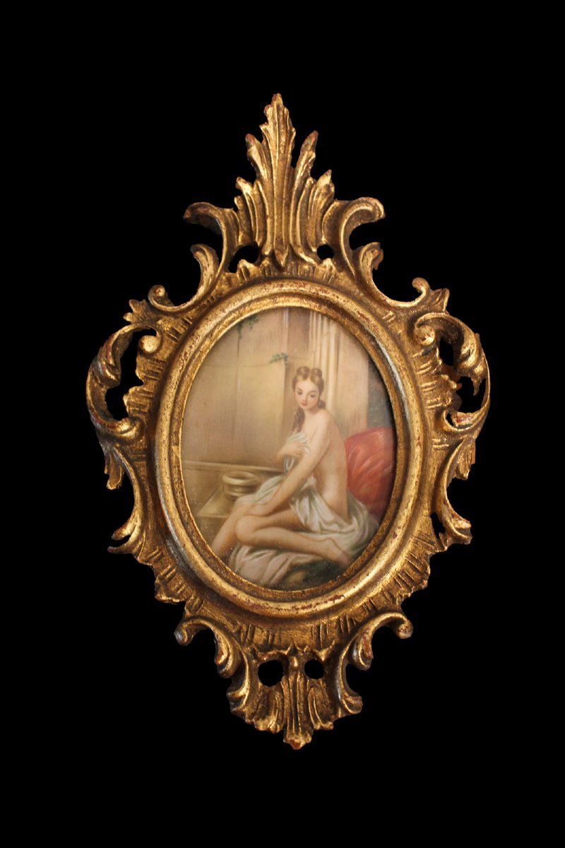 Coppia piccoli quadretti in cornice dorata - XX secolo-photo-3