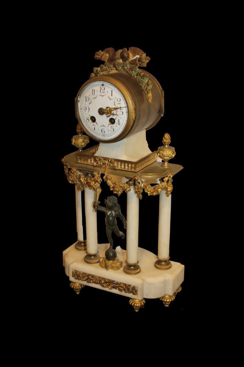 Orologio da camino in marmo e bronzo dorato, Francia, fine XIX secolo-photo-2