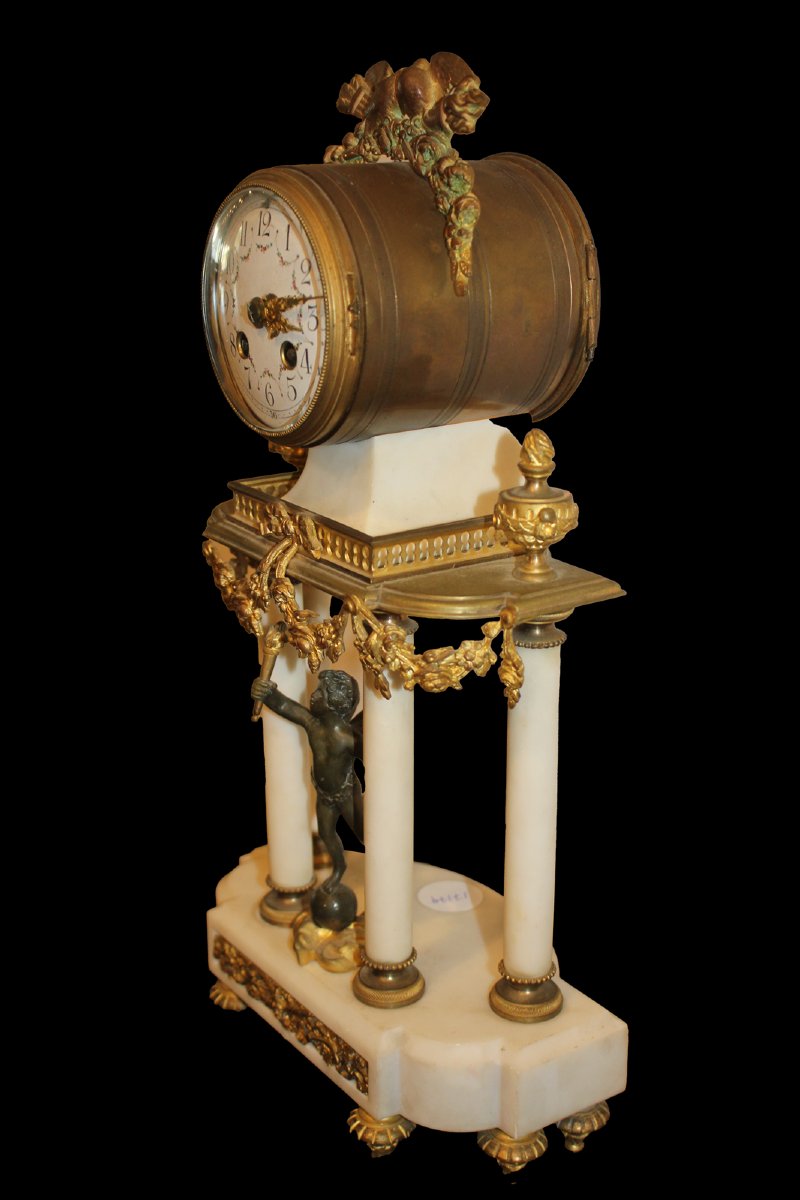 Orologio da camino in marmo e bronzo dorato, Francia, fine XIX secolo-photo-3