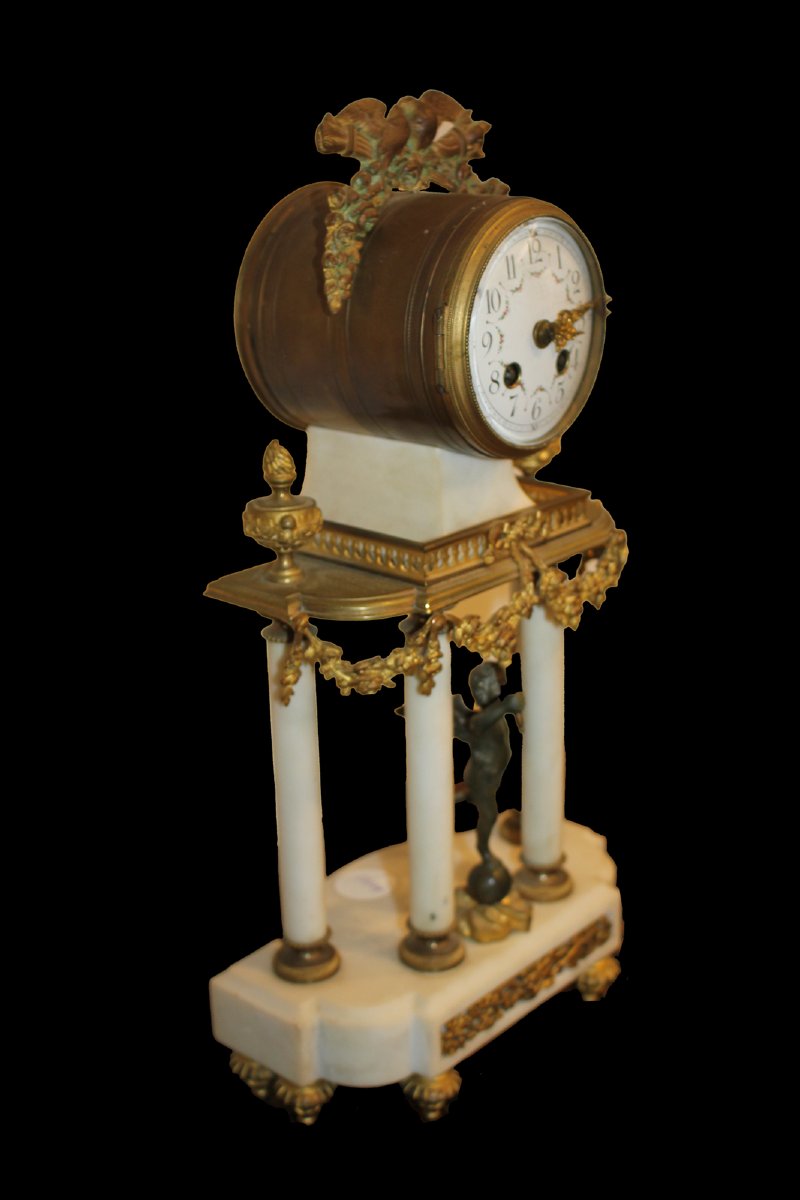 Orologio da camino in marmo e bronzo dorato, Francia, fine XIX secolo-photo-4