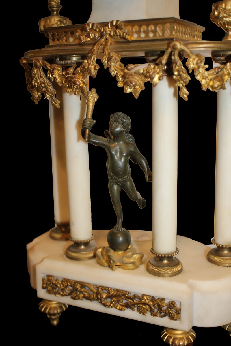 Orologio da camino in marmo e bronzo dorato, Francia, fine XIX secolo-photo-1