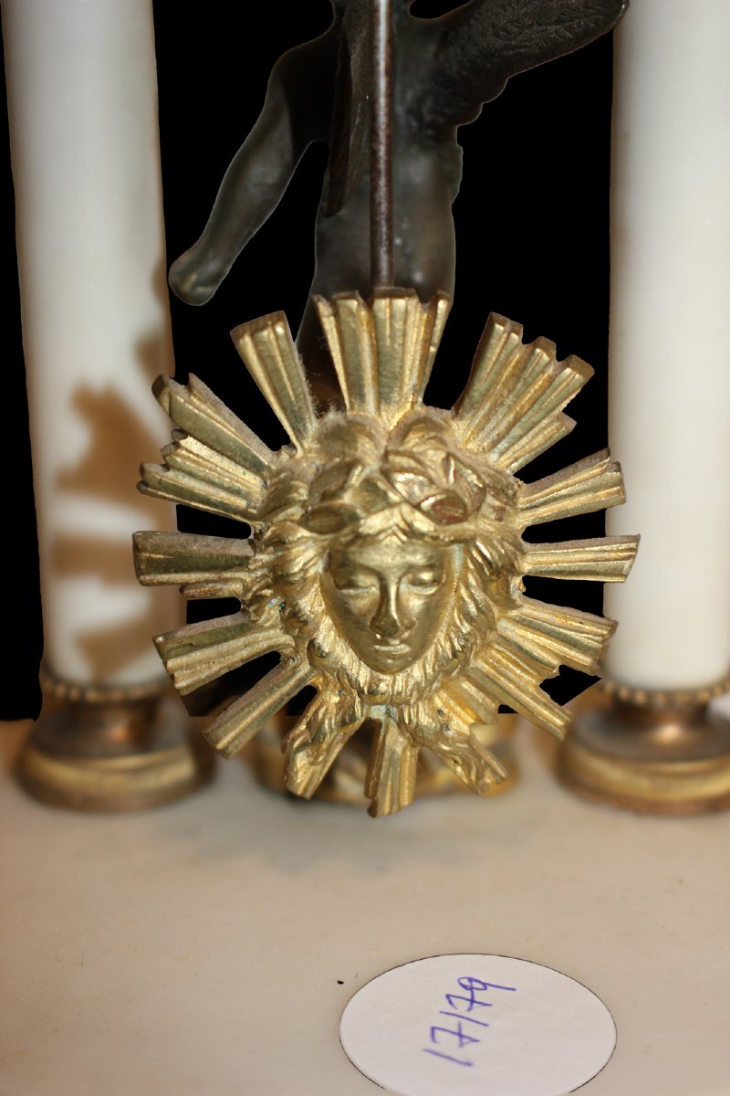 Orologio da camino in marmo e bronzo dorato, Francia, fine XIX secolo-photo-2