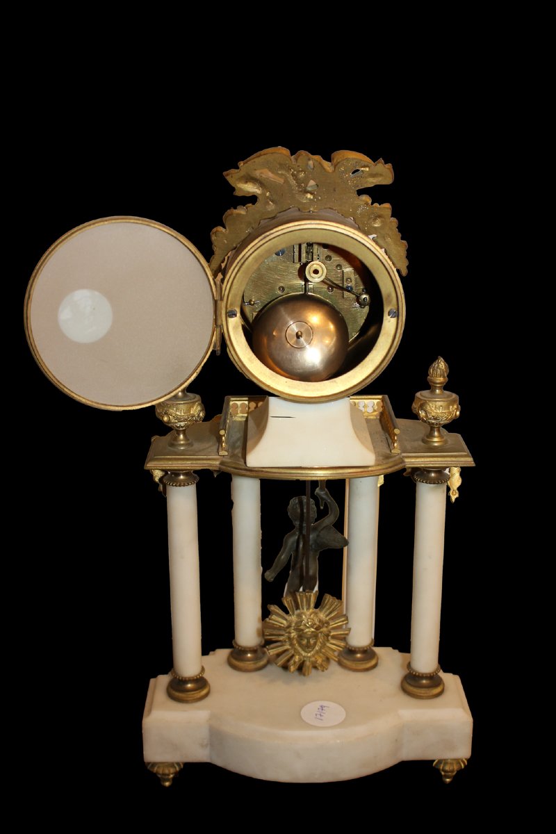 Orologio da camino in marmo e bronzo dorato, Francia, fine XIX secolo-photo-3