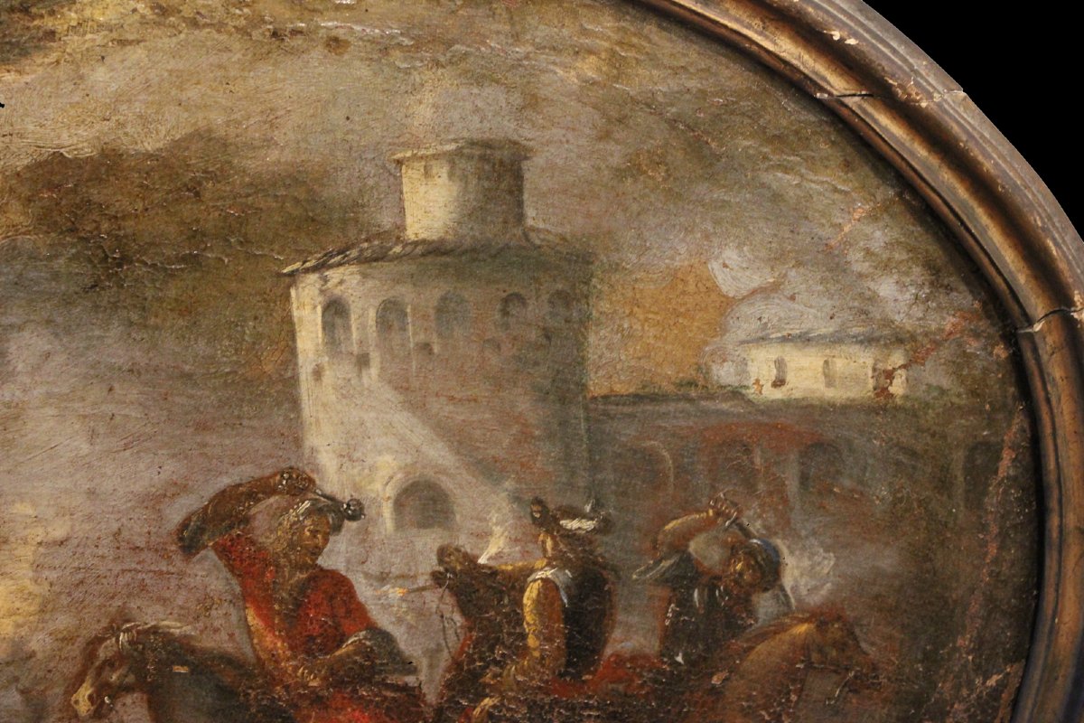 Olio su tela raffigurante scena di battaglia - Francia - XVII secolo-photo-3