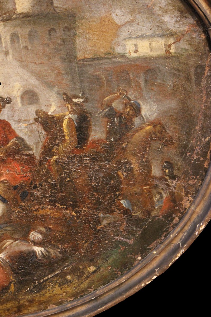Olio su tela raffigurante scena di battaglia - Francia - XVII secolo-photo-1