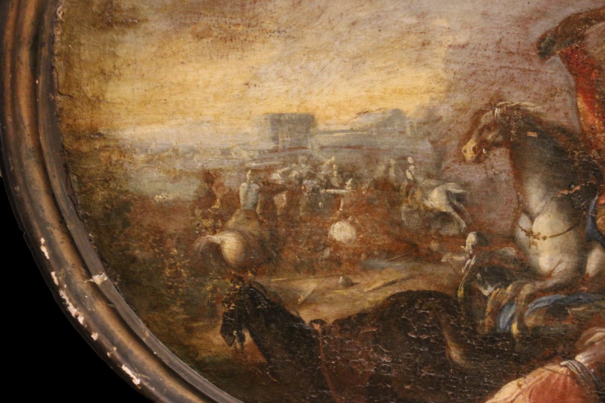 Olio su tela raffigurante scena di battaglia - Francia - XVII secolo-photo-3