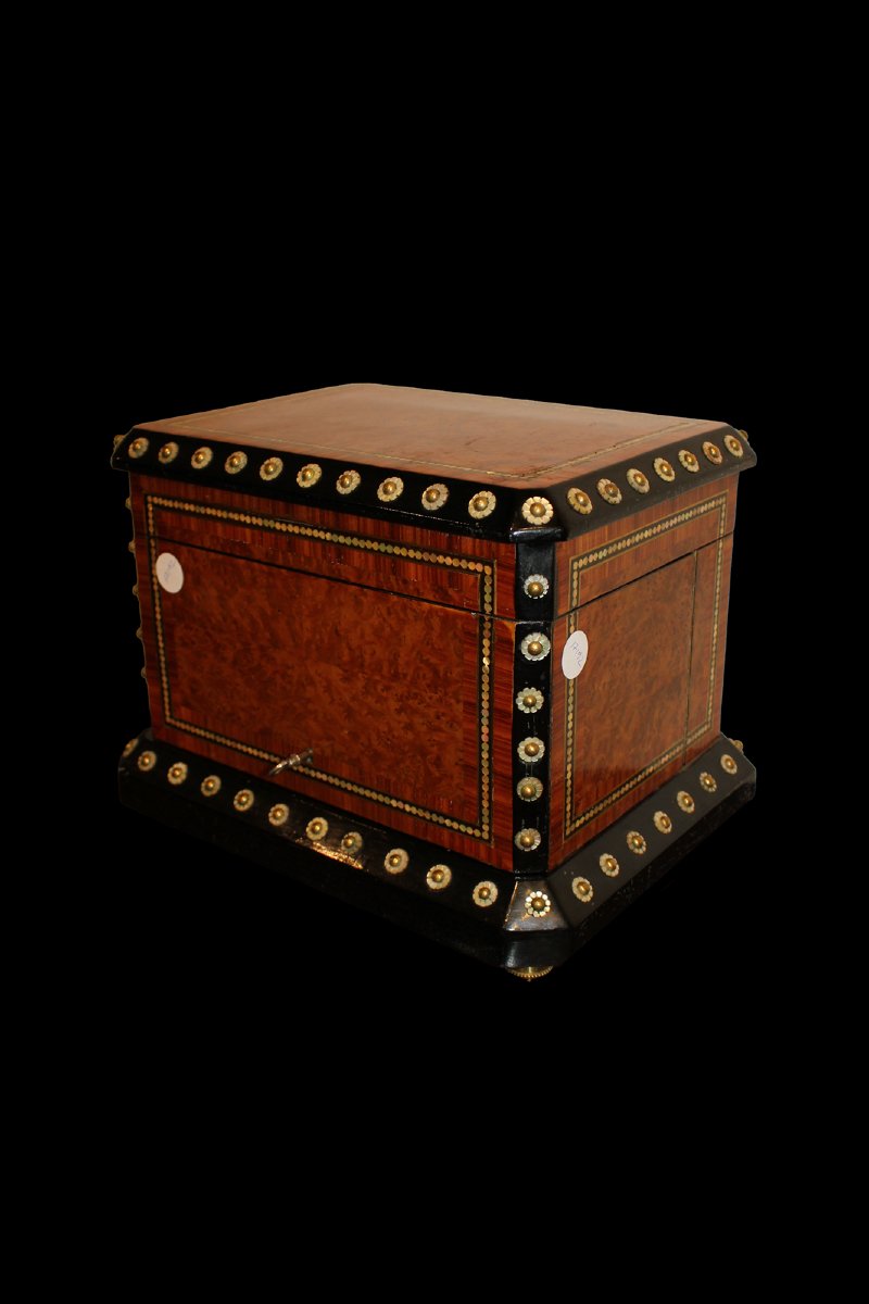 Scatola porta liquori in radica di maples e madreperla - XIX secolo-photo-2