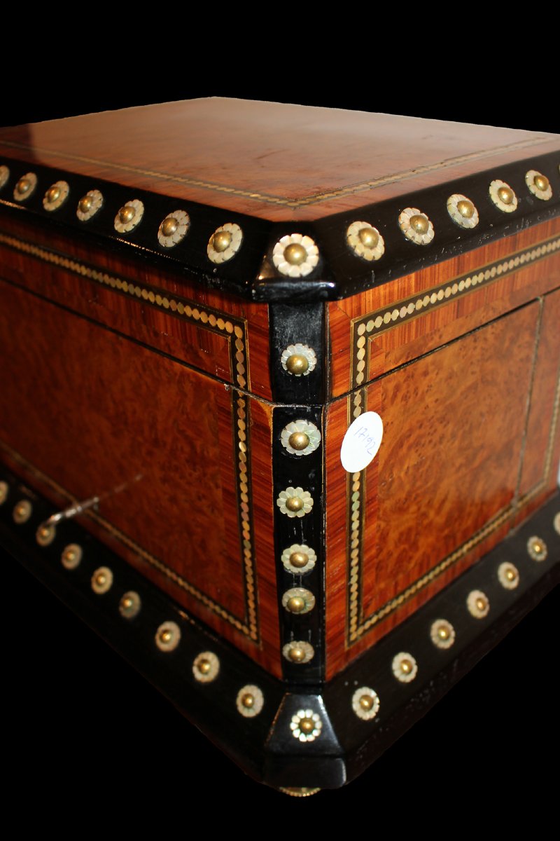 Scatola porta liquori in radica di maples e madreperla - XIX secolo-photo-3